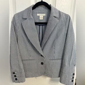 Sandro Blue & White Striped Sporty Seersucker Blazer Size S EUC